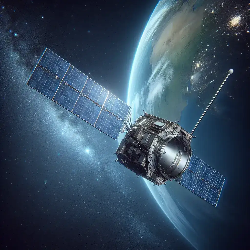 "Satélite russo em imagem ilustrativa, representando a perda de contato após uma manobra orbital falha, destacando os desafios da exploração espacial e a comunicação em satélites."